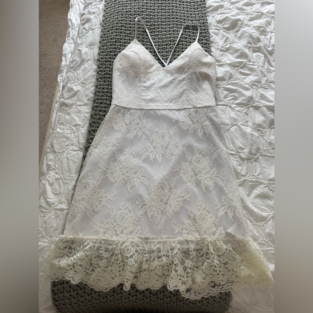 REVOLVE Short White Lace Slip Dress